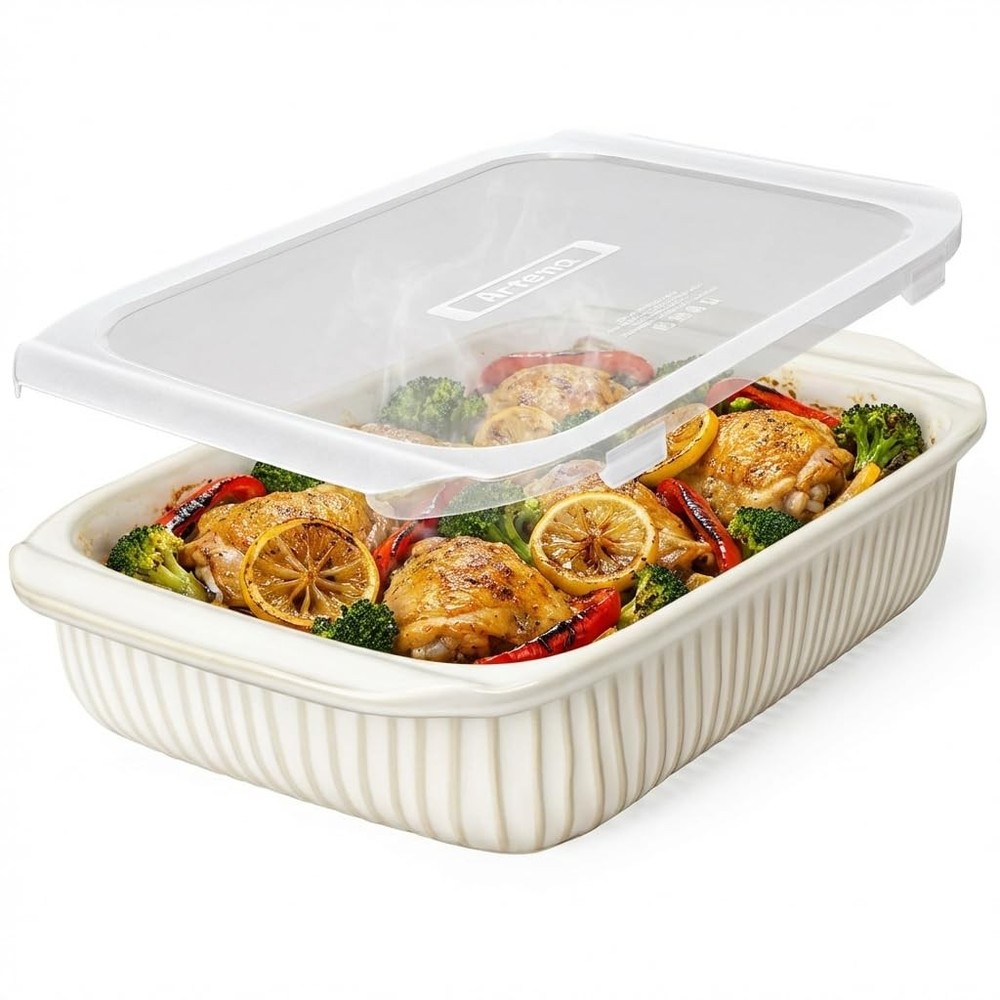 Artena 5.1 Qt Rectangular Ceramic Baking Dish with Handles & Lid