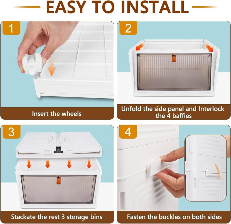 Upgrade Your Space: 4-Tier Plastic Storage Boxes with Translucent Doors & Wheels gallery