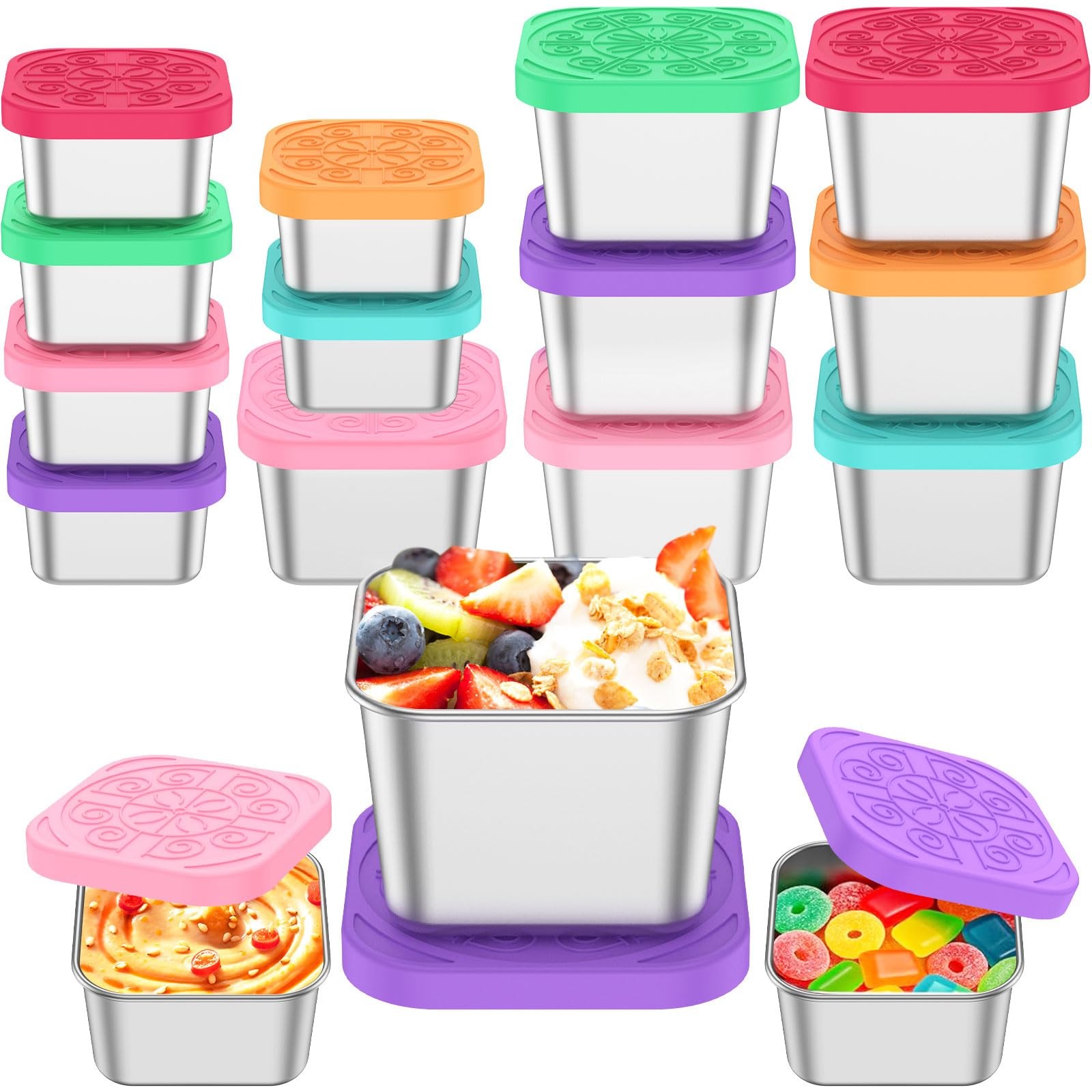 16Pack 6oz Stainless Steel Snack Containers and 2oz Salad Dressing To Go Cont... gallery