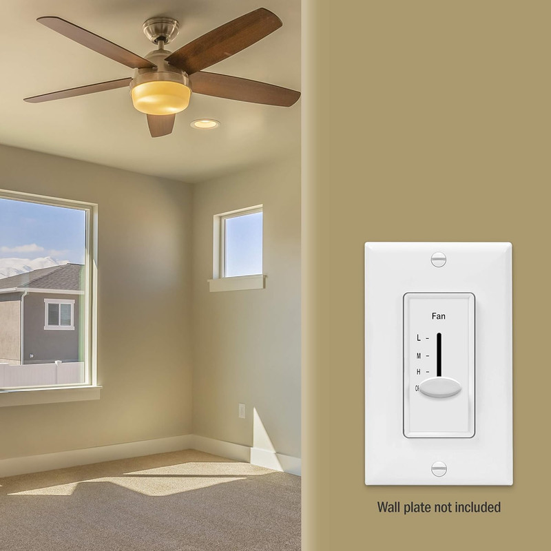 3 Speed in Wall Ceiling Fan Control, Slide Switch, 120VAC, 2.5A, Single-Pole, No gallery