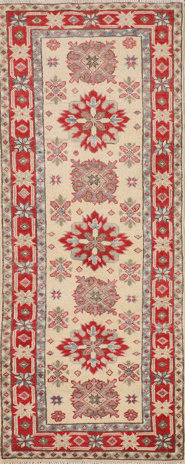 Ivory Super Kazak 6 ft Runner Rug 2x6 Geometric Oriental Hand-knotted Carpet gallery