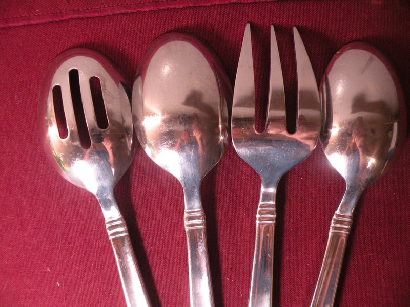 4 Serving Pieces Cambridge Stainless Steel CBS174 Solid Pierced Spoons Fork gallery