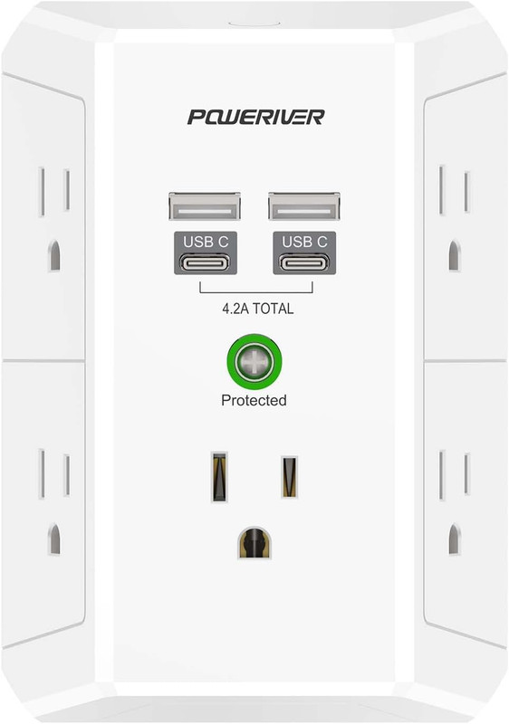 Multi Plug Surge Protector with 5 Outlets & 4 USB Ports (USB‑C) – 1680J, ETL Cer gallery