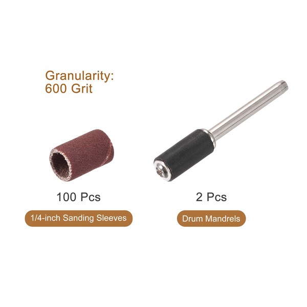 100Pcs 1/4 Inch Sanding Sleeves Set 600 Grit with 2Pcs 1/8 Inch Mandrels gallery