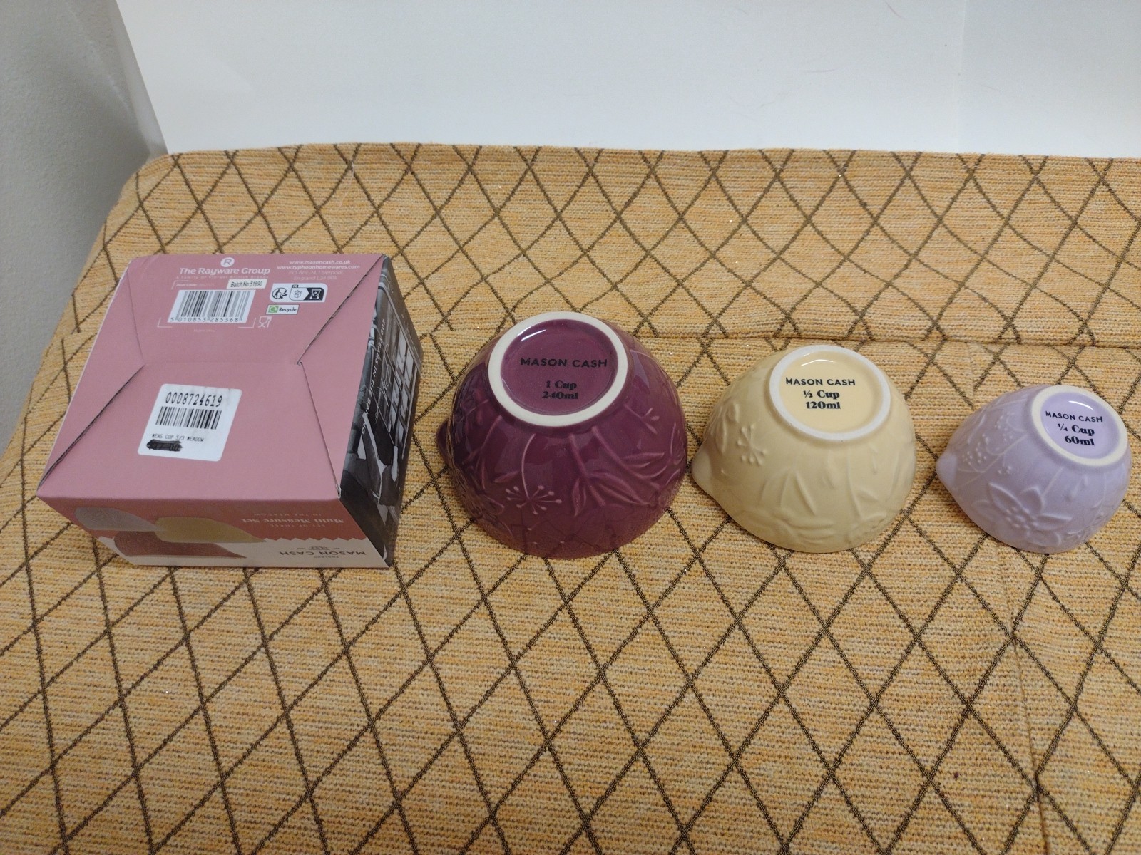 Mason Cash Measuring Cups Berry 1/4 Cup Yellow 1/2 Cup Lilac 1 Cup New In Box gallery