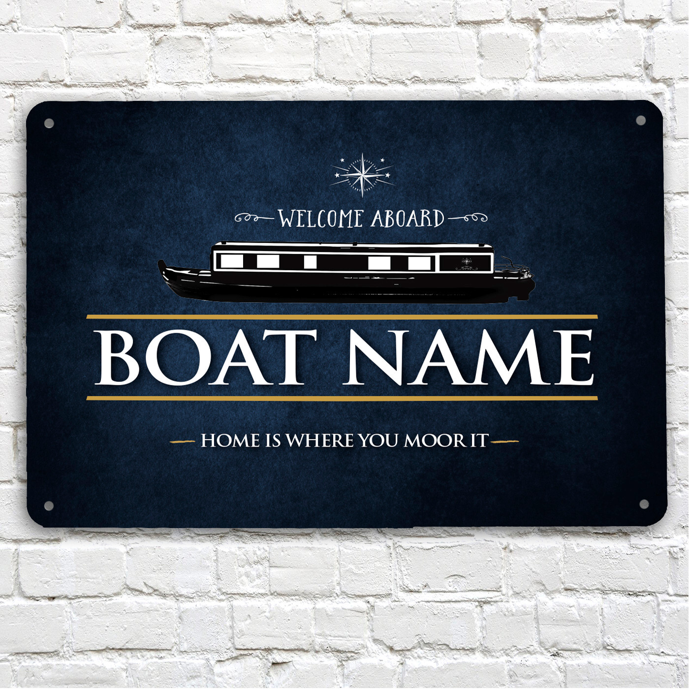 Personalised Boat Sign - Canal Narrow boat, Blue Grunge Barge A4 metal Sign gallery