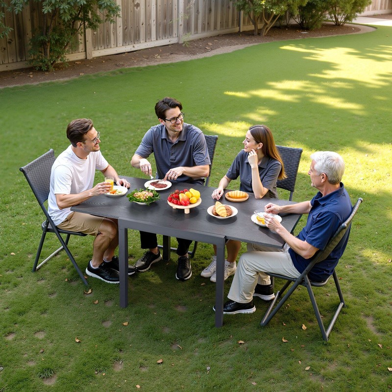 Adjustable Outdoor Rectangular Table 32-73in Seating 6 Durable Gray gallery