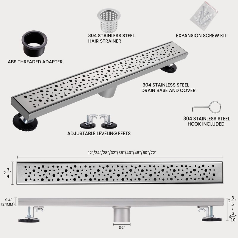 Muschbath 36 Inch Linear Shower Drain Brushed Nickel Shower Drain Removable gallery