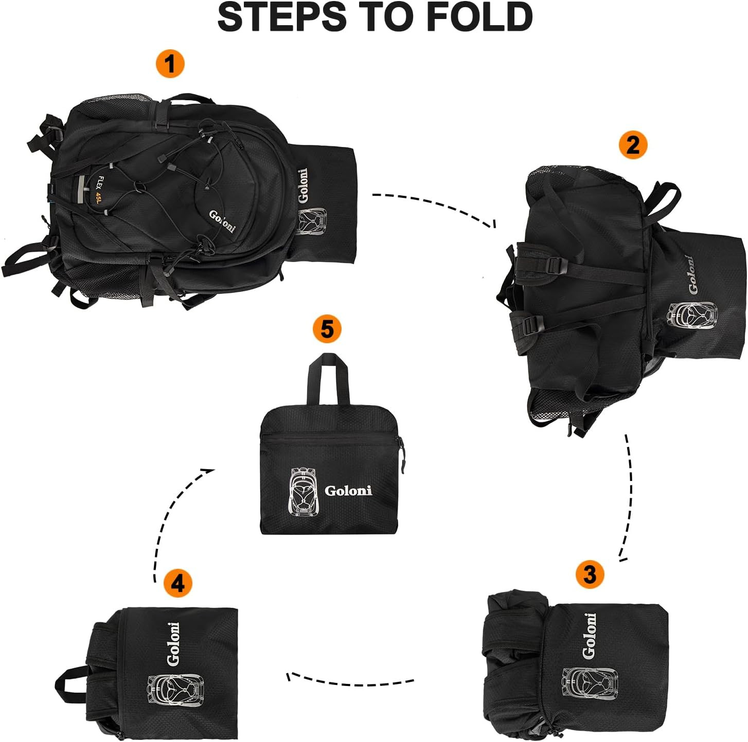 45L Hiking Backpack Lightweight Foldable, Waterproof Camping Backpack with Rain 5