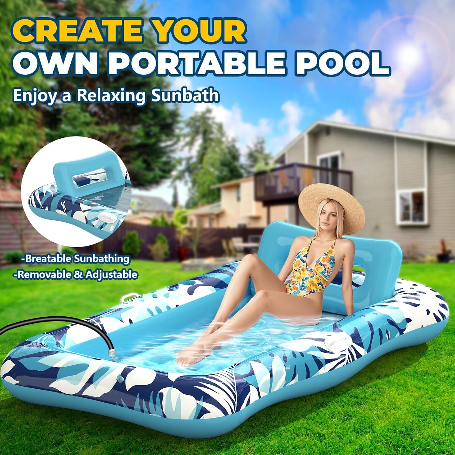 76"x48" XL Inflatable Tanning Pool Lounger with Pillow 4 in 1 Water Float gallery