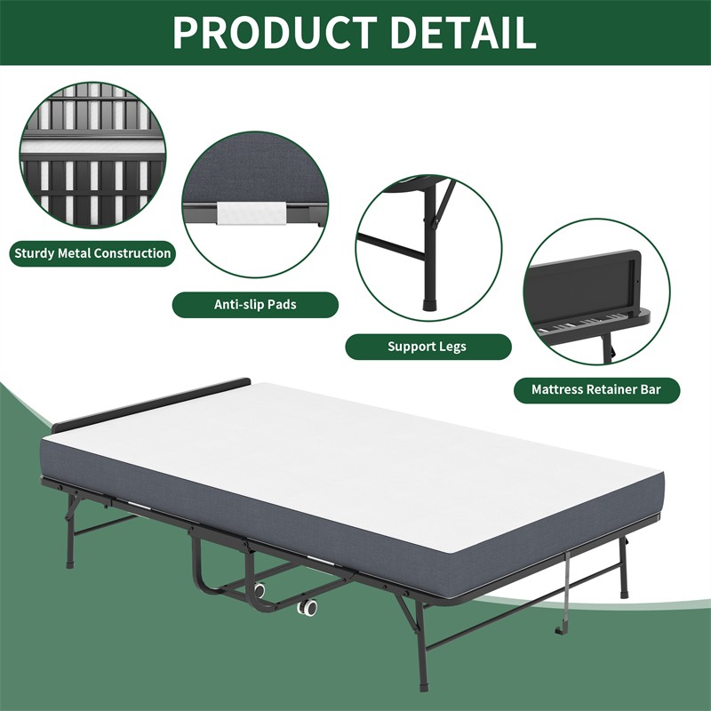 75*46 in Folding Bed with 5" Memory Foam Mattress Guest Bed Portable Rollaway gallery