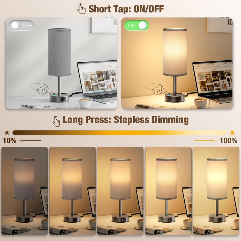 Touch Bedside Table Lamp with Memory - Stepless Dimmable Lamp for Bedroom, Small gallery