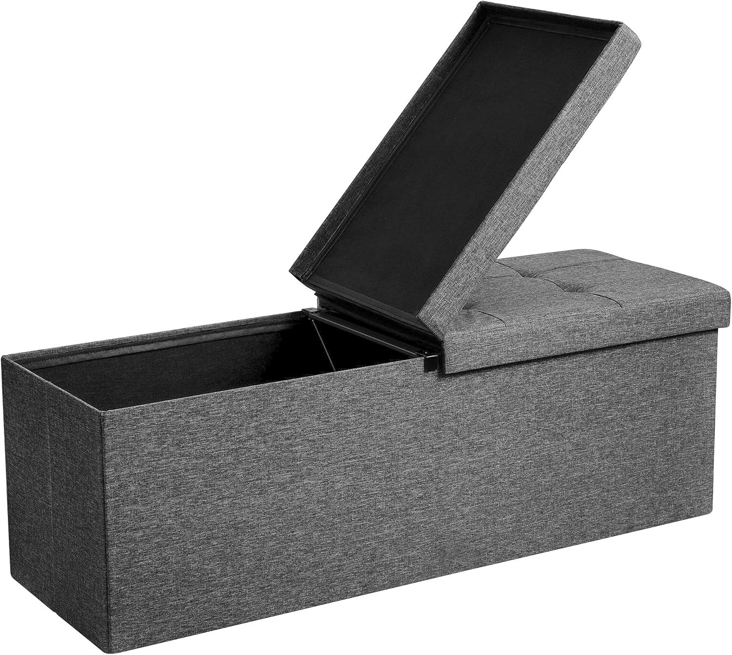 43 Inch Foldable Storage Ottoman with Flipping Lid 660 lb Capacity Dark Gray gallery