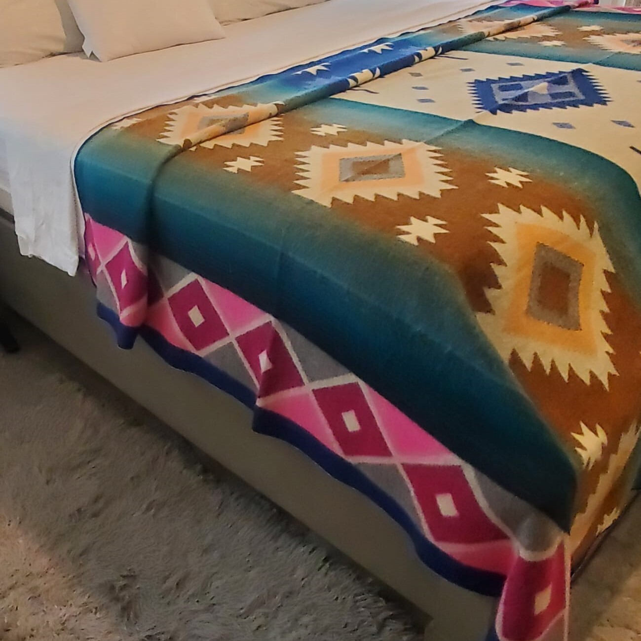 KING SIZE & WARM ALPACA WOOL,MULTICOLOR BLANKET ECUADOR THROW 74,8x91,33 in gallery
