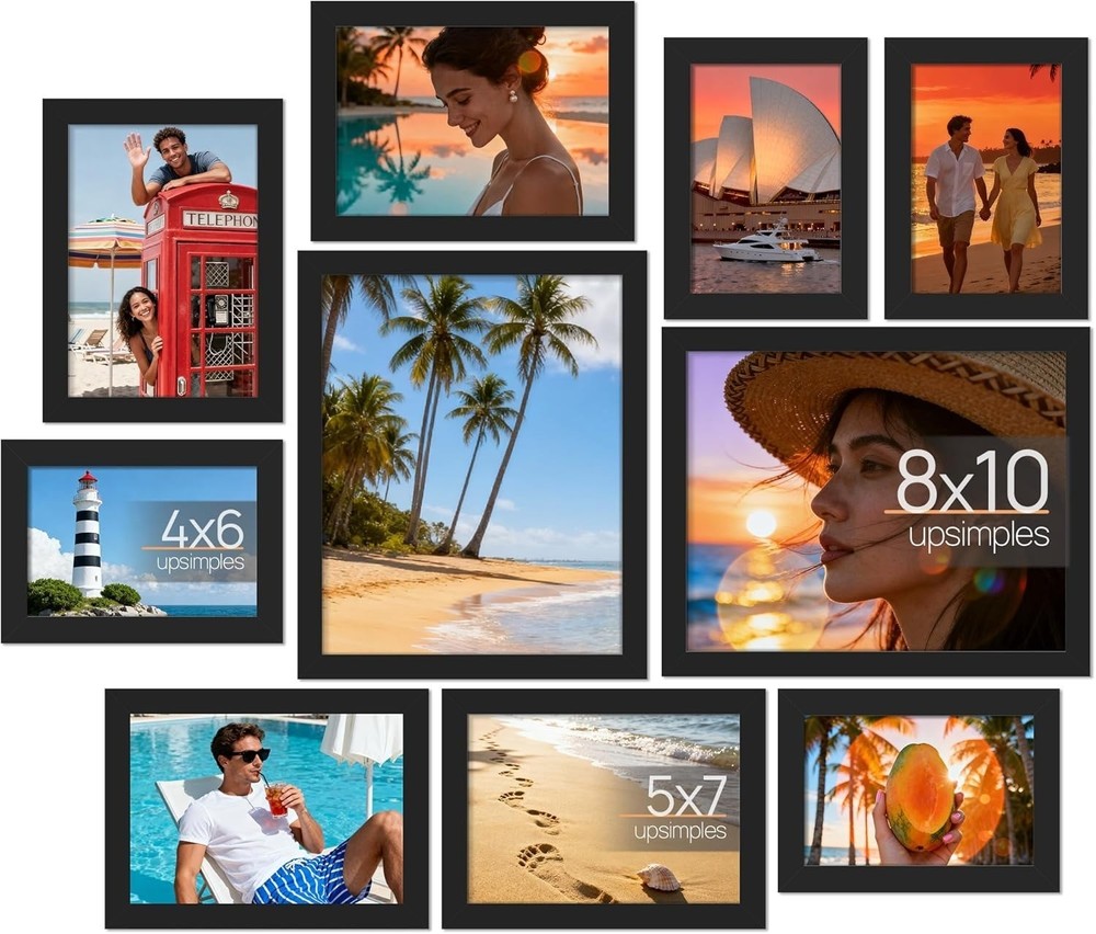 upsimples 10 Pack Picture Frames Collage Wall Decor 8x10, 5x7, 4x6 Black