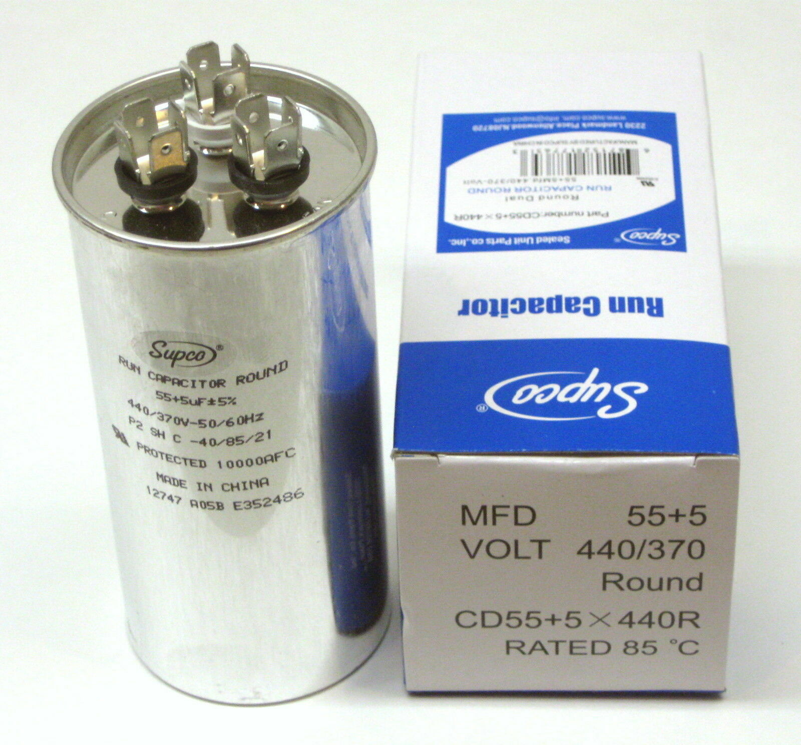Air Conditioning HVAC Round Dual Motor Run Capacitor 55 + 5 MFD 440 Volt gallery
