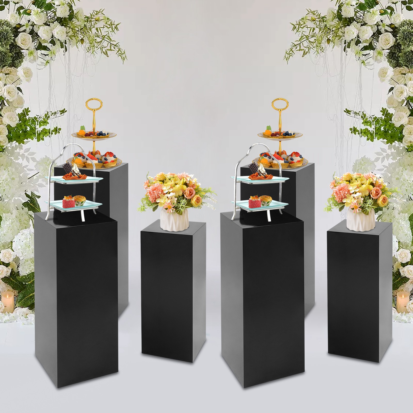 6 Pcs Metal Display Pedestal Stands Cube Column For Wedding Party Event Black gallery
