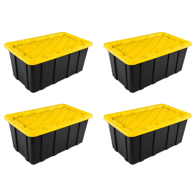 Sterilite 38 Gallon Industrial Stackable Storage Tote Lidded Containers, 4 Pack gallery