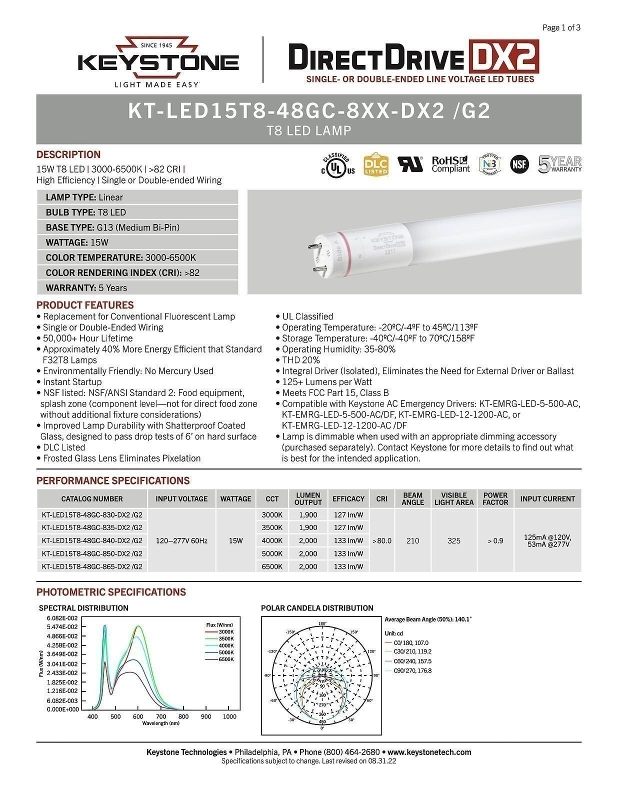 Keystone KT-LED15T8-48GC-850-DX2 (25 Pack) Ballast Bypass LED Tubes - 5000K,... gallery