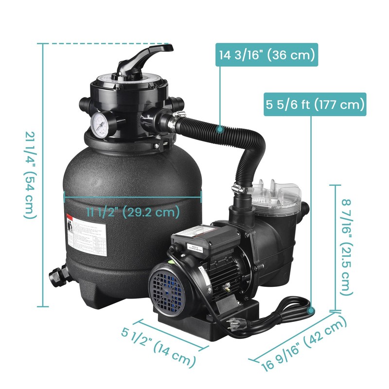 Yescom 12" Sand Filter Pump for Above Ground Pool 4-Way Valve 2640GPH 3/4HP w/ gallery