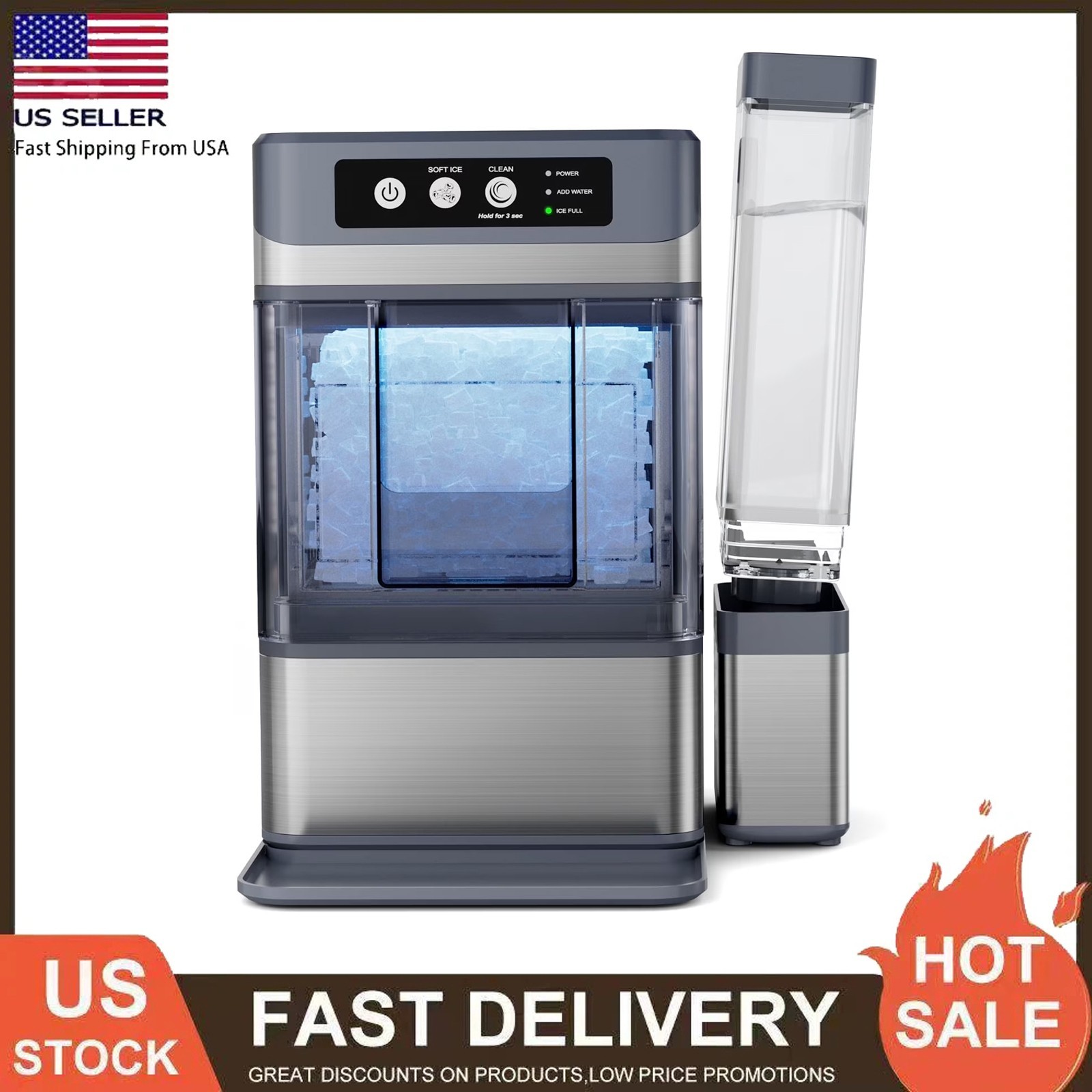 44lb Countertop Nugget Ice Maker 5Mins Fast Pebble Ice Making Machine Self-Clean gallery