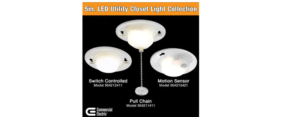 5 In. Closet Light with Pull Chain Utility Light Lampholder LED Flush Mount 650 gallery