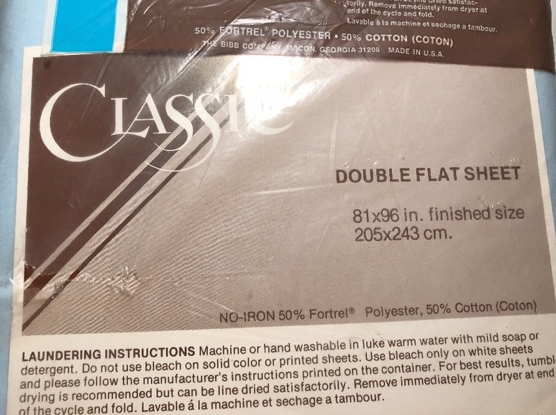 Vintage BIBB Double Flat Sheet Solid Light Blue Cotton Blend NEW NIP NOS gallery