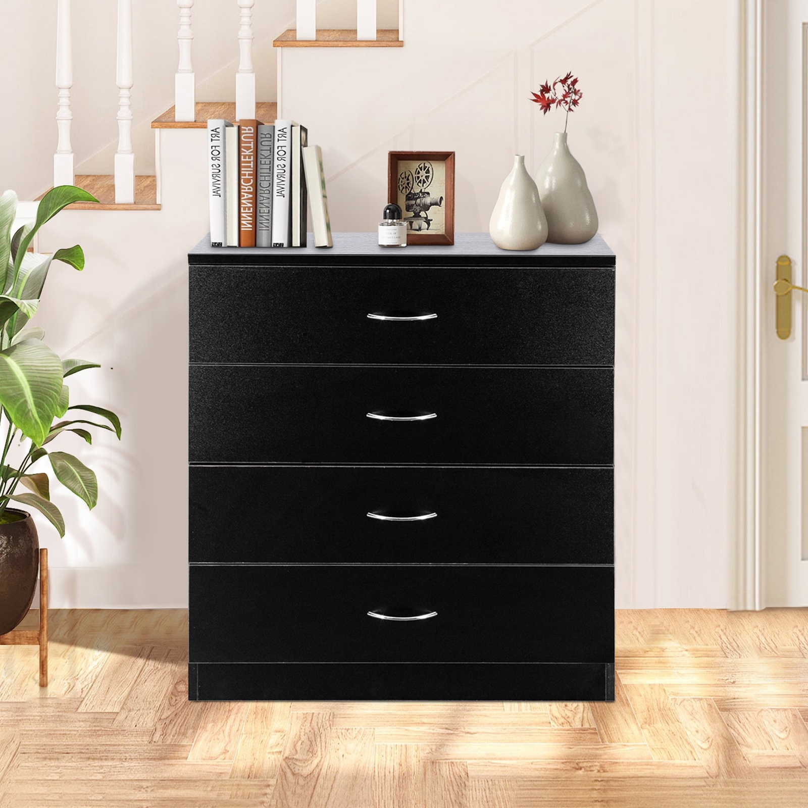 New 4 Drawer Chest Dresser Clothes Storage Bedroom Furniture Cabinet Black gallery