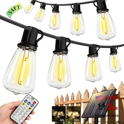 54(48+6) FT Solar String Lights Outdoor IP65Waterproof, 48+6FT(24Sockets) gallery