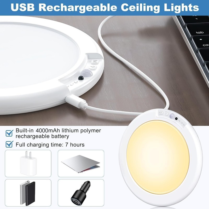 2× Rechargeable Ceiling Lights w/ Remote Wireless Battery Operated Motion Sensor gallery