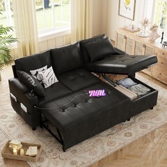 Sectional Sleeper Sofa Couch Leather Pull Out Bed Reversible Storage Chaise USB