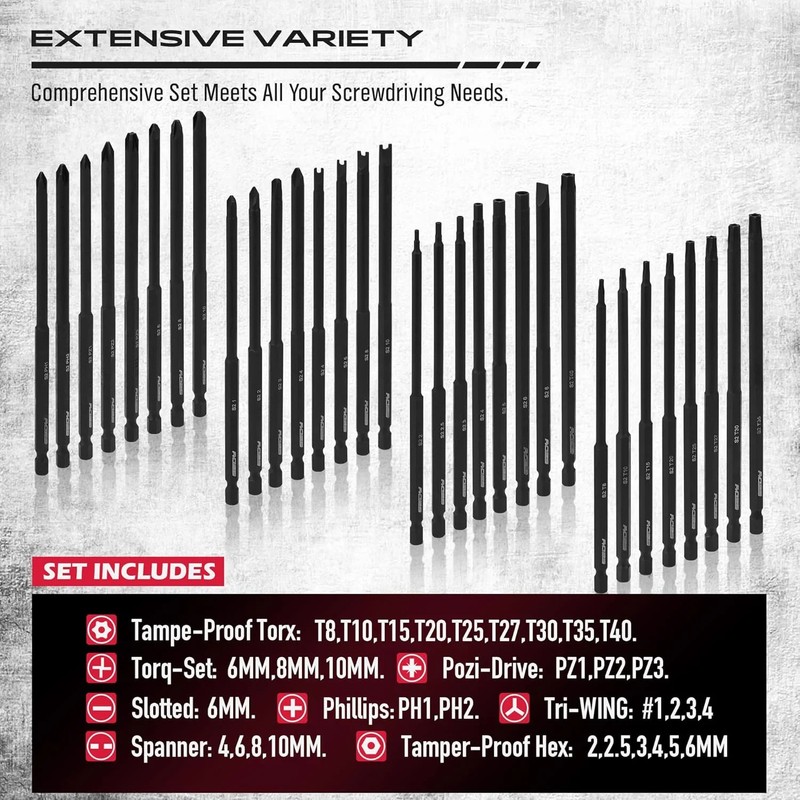 Extra Long Security Bit Set: 32-Piece S2 Steel Screwdriver Drill Bits for Tamper gallery