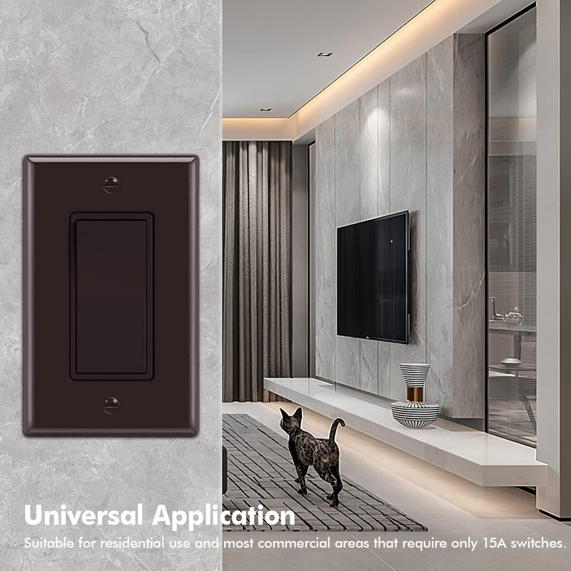Decora Light Switch Brown, Single Pole Paddle Rocker,15A 120V/277V,10 Pack gallery