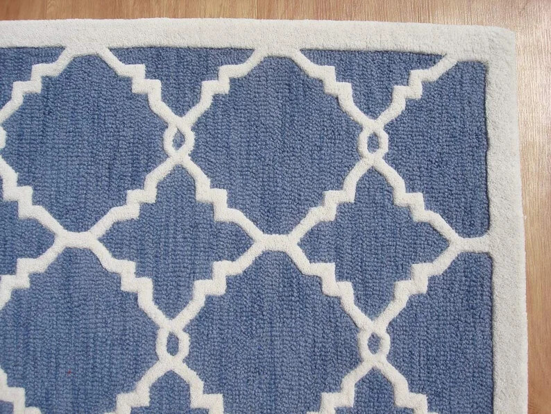 Modern Blue Loop & Cut Pile Hand Tufted 100% Woolen Handmade Area Rug/Carpet gallery