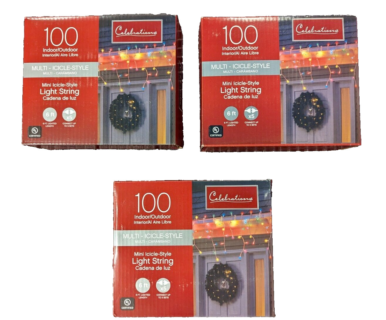 Christmas Icicle Lights 3 Boxes Celebrations Mini MULTI COLOR 100 Ct White Wire gallery