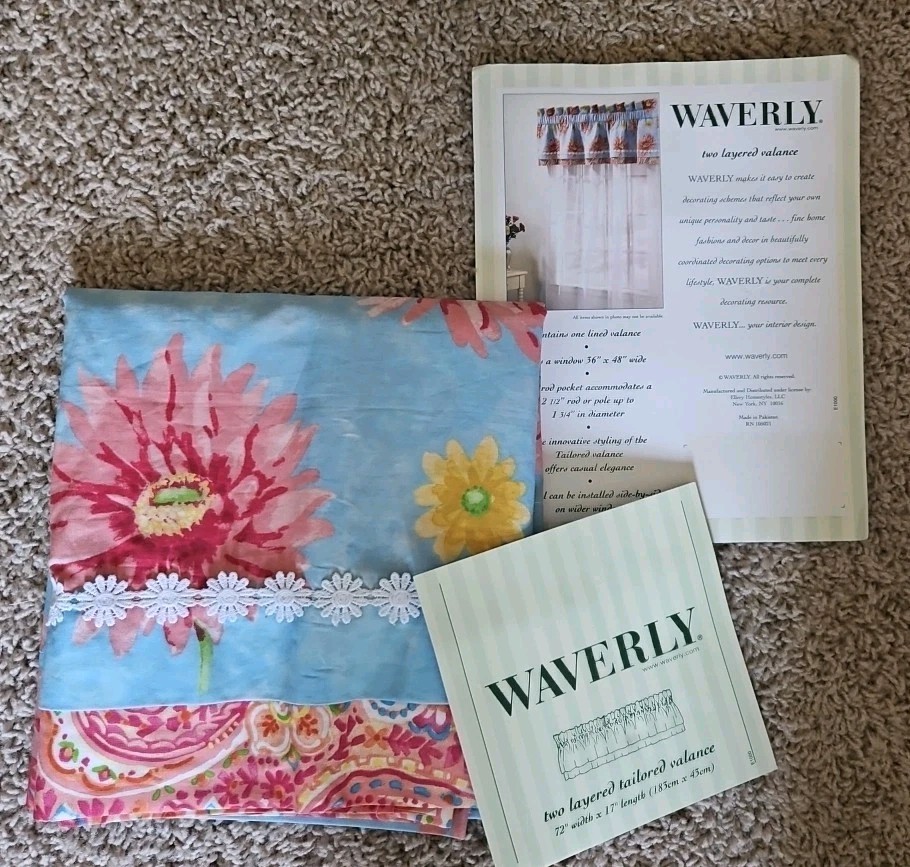 1- Waverly Olympia Azure Two Layered Tailored Valance 72" W x 17" L" New gallery