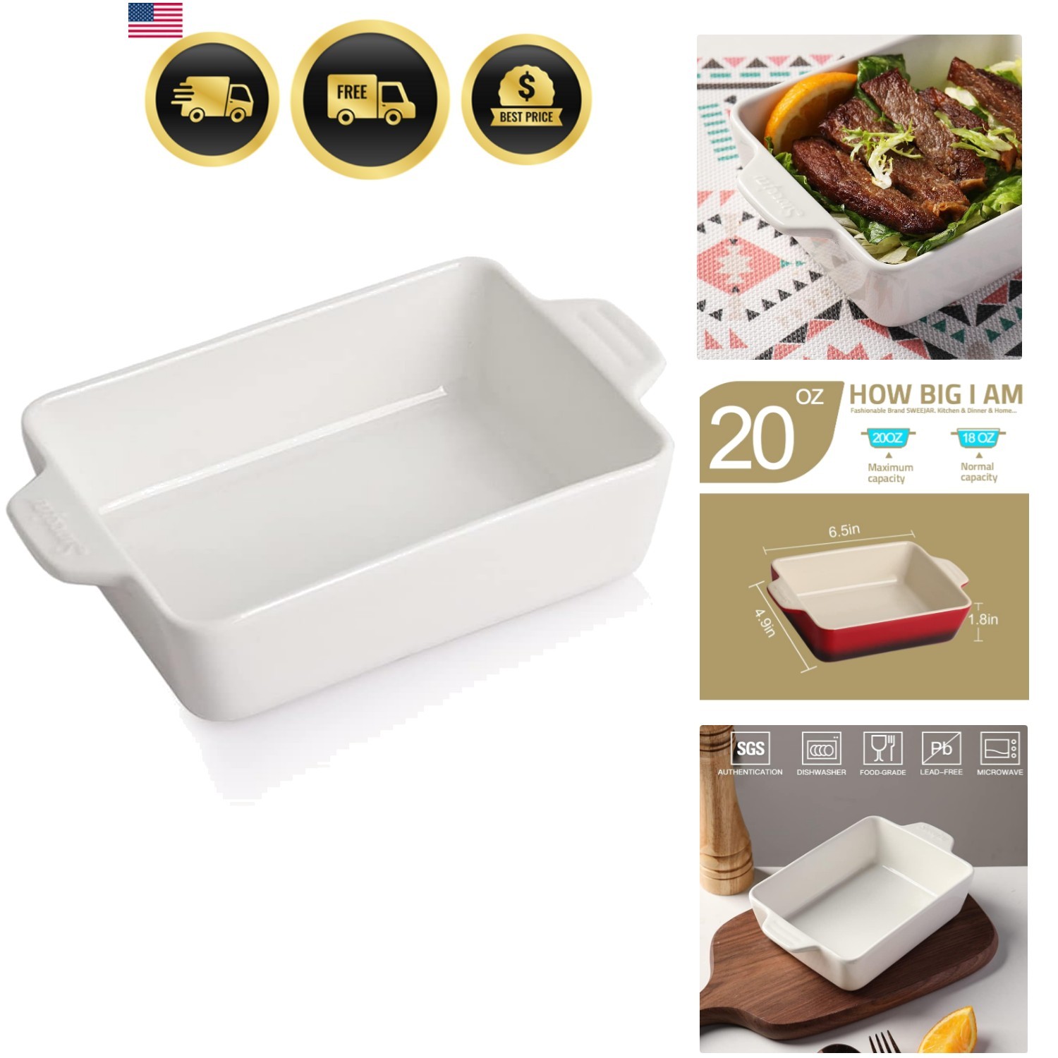 Ceramic Baking Dish, Rectangular Small Baking Pan with Double Handles, 20 Oz ... gallery