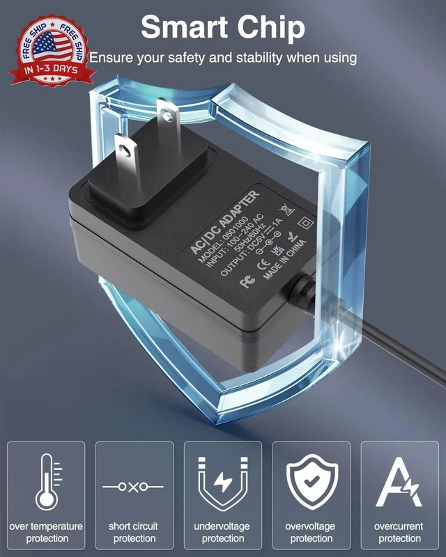 5V 1A Power Supply 5Volt 1Amp AC Adapter 100-240V DC 5V Power Cord 10FT,5.5mm x gallery