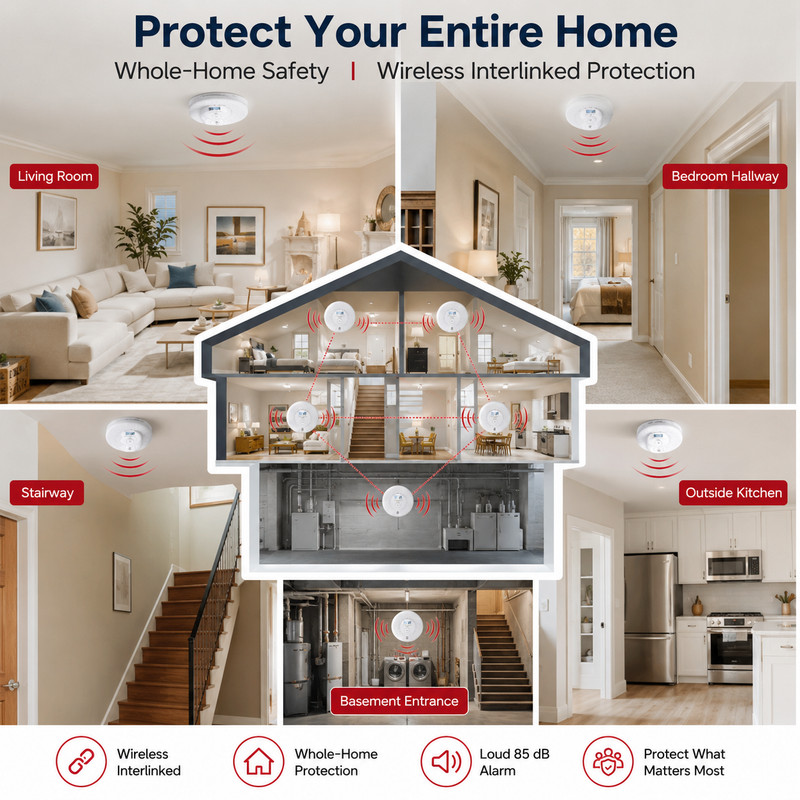 X-Sense SC01-W Wireless Interlinked Combo Smoke & Carbon Monoxide Alarm - 6-Pack gallery