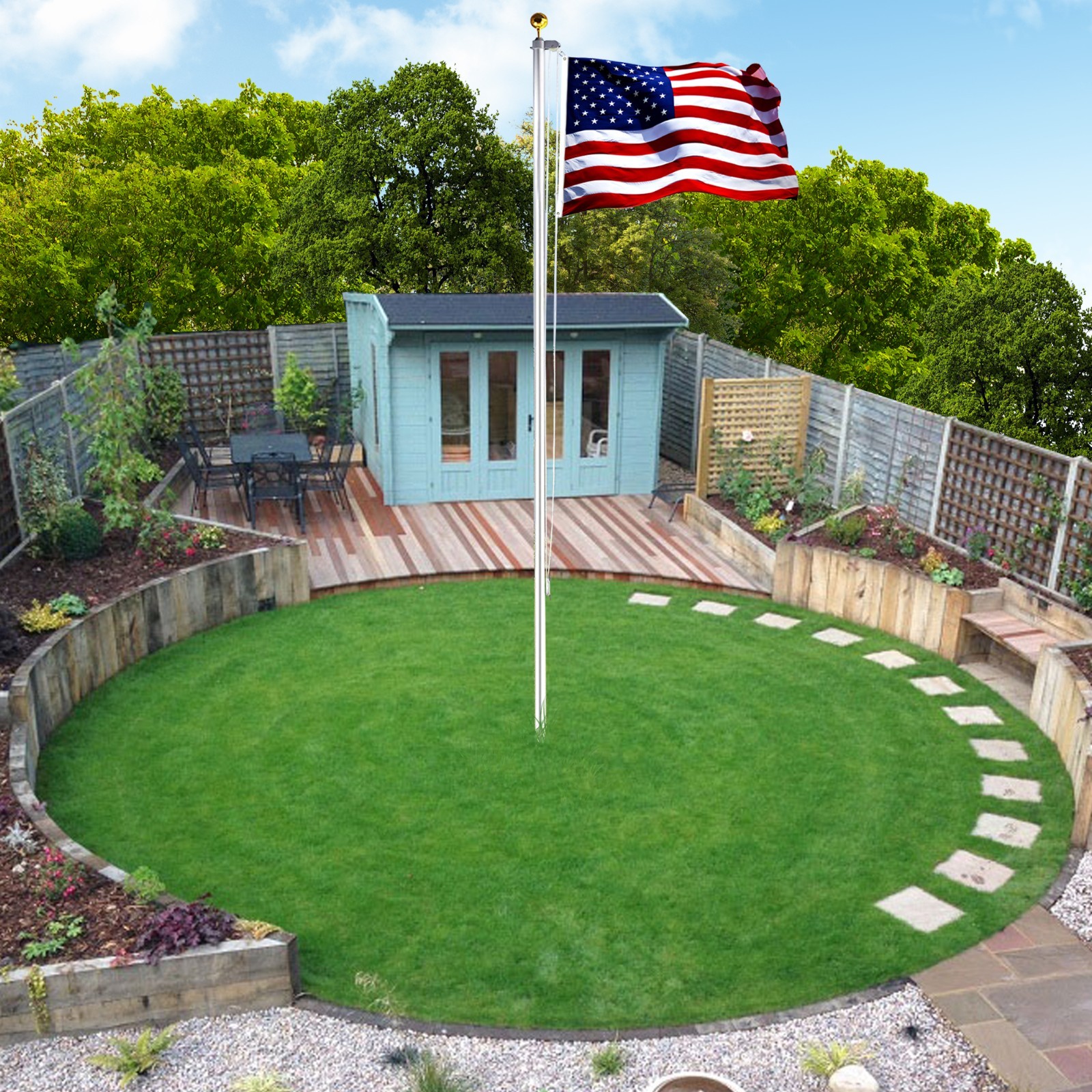 20 FT Sectional Flag Pole Kit Extra Thick Aluminum Flagpole with 1 Flag 2 Rope gallery