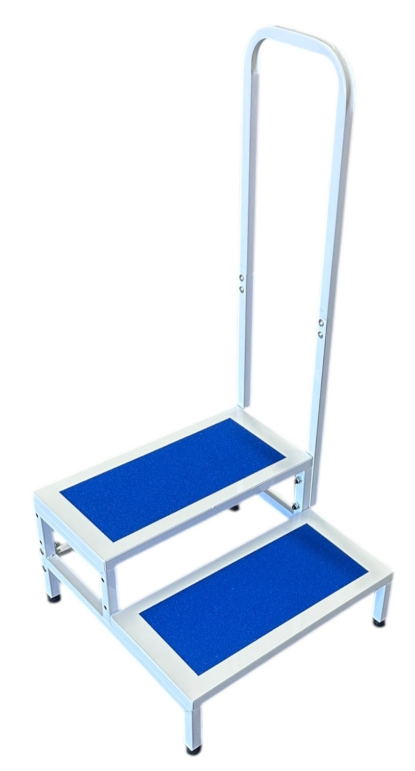 Double Step Stool with Handrail Heavy Duty Non Slip Bath Step Bedroom Blue NEW gallery