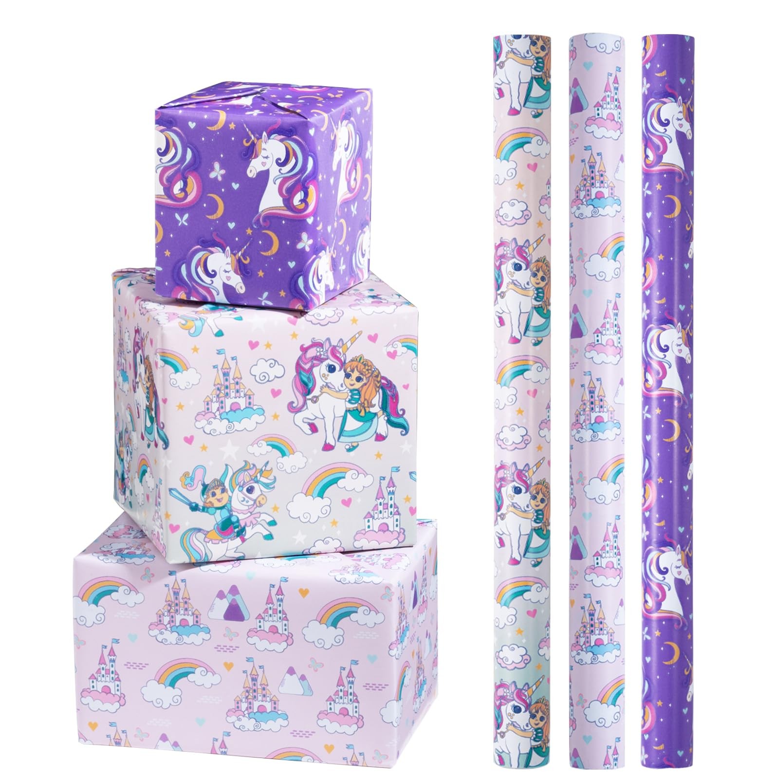 Unicorn Birthday Wrapping Paper Roll for Kids Girls Women, Purple Unicorn Wra... gallery