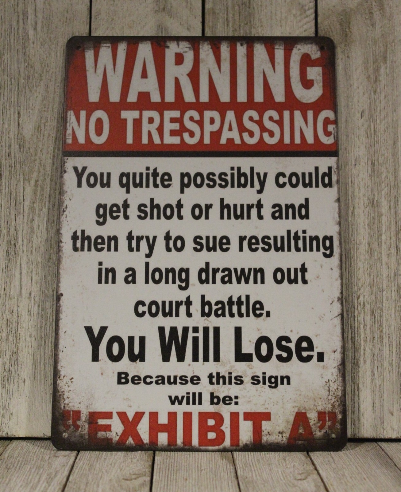 Warning Tin Sign No Trespassing Gun Owner Lives Here Vintage Rustic Style gallery