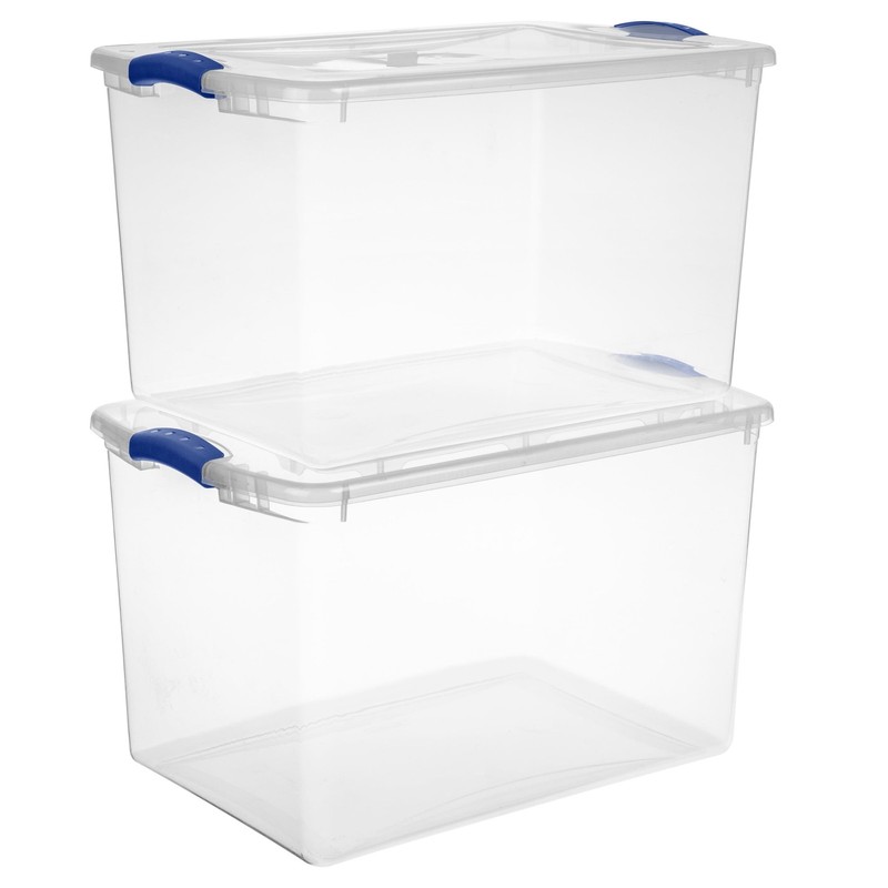 66 Quart Clear Storage Bin, Latching Lid Container, Blue gallery