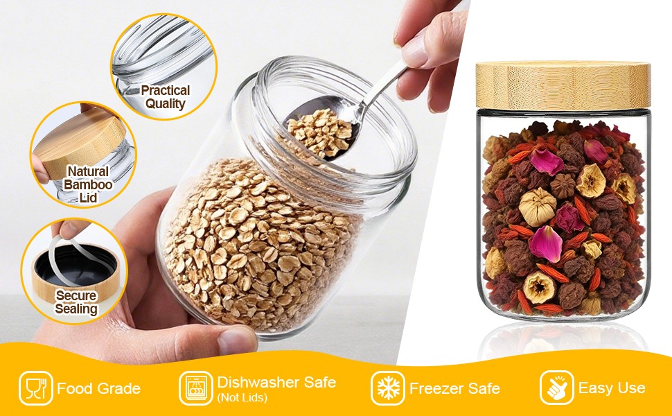 2 Pack 16oz Glass Jars with Bamboo Lids, Overnight Oats Containers with gallery