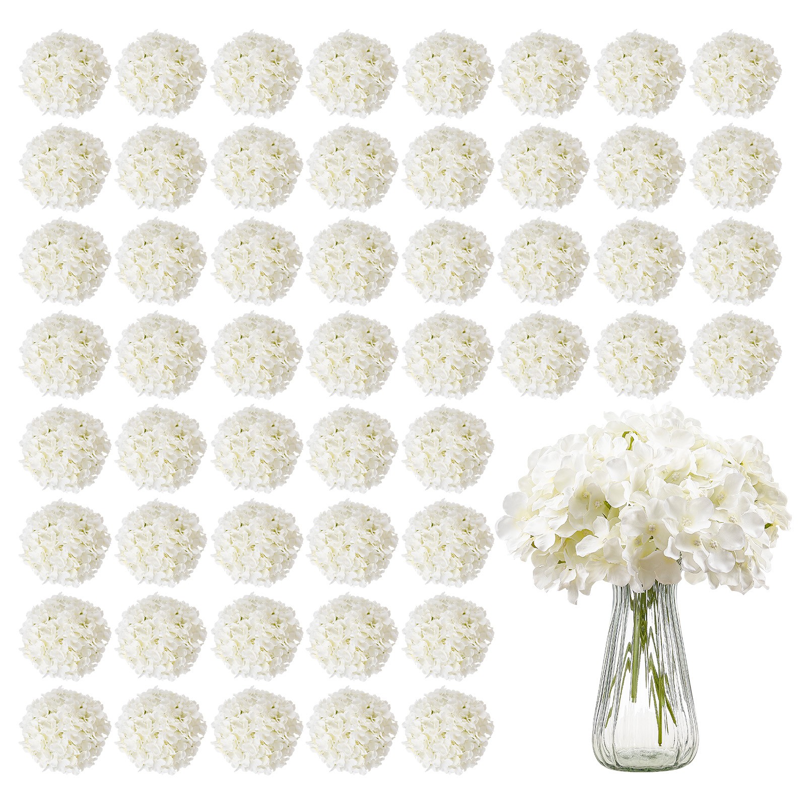 VEVOR 65 Pcs Artificial Silk Hydrangea Flowers 9.8 In Bouquet Arrangement White gallery