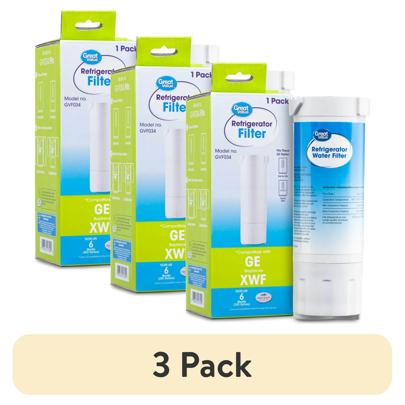 3 Pack- Water Filter Replaces XWF - Compatible With GE- Great Value GVF034 gallery