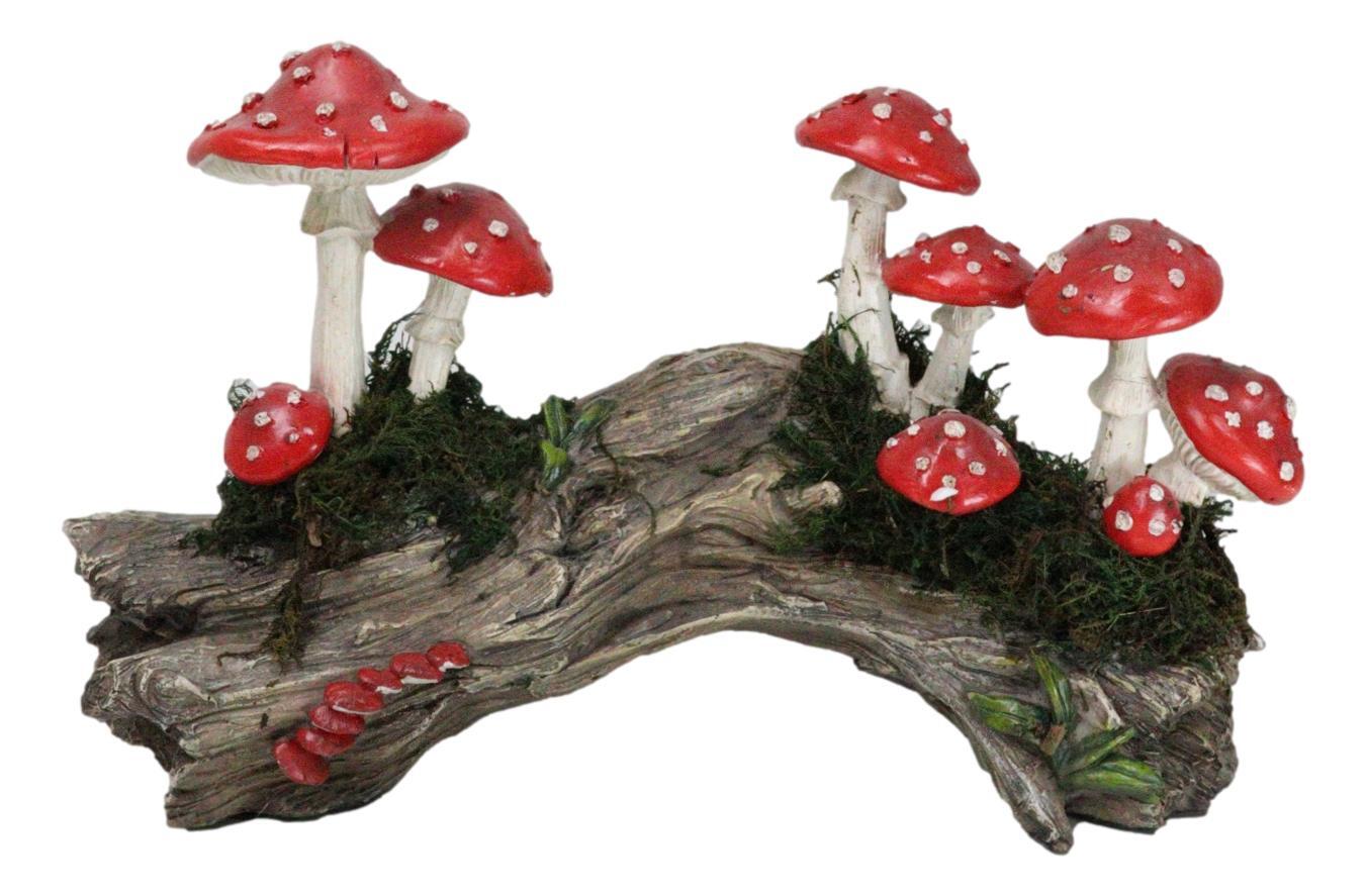 Enchanted Fairy Garden Toadstool Mushrooms Forest On Moss Tree Log Figurine gallery