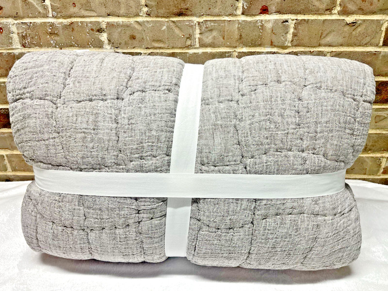 Pottery Barn CLOUD Handcrafted Full Queen Size Quilt 92" x 88" GRAY Bedding NEW gallery