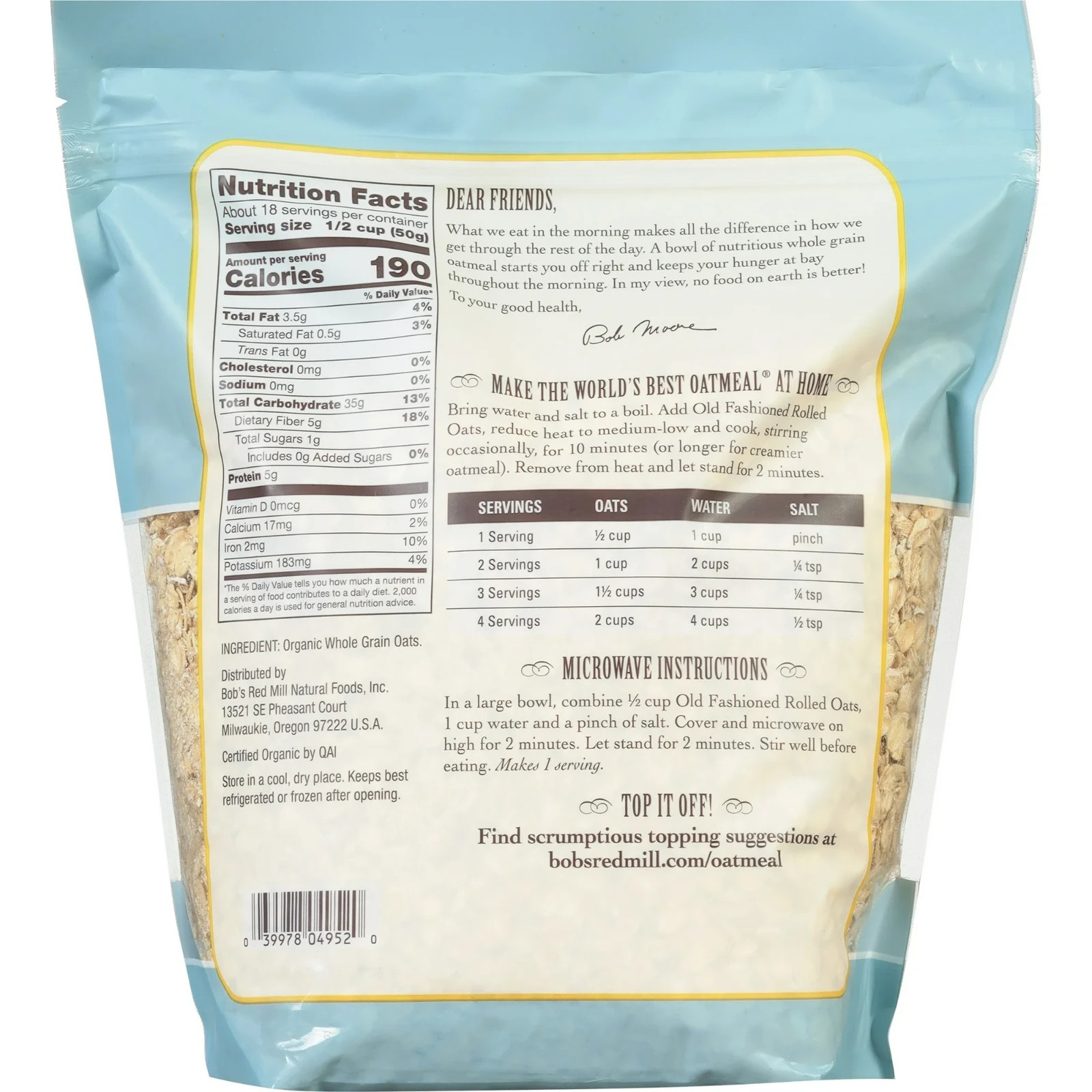 Bob's Red Mill Old Fashioned Organic Rolled Oats 32 oz Pkg gallery